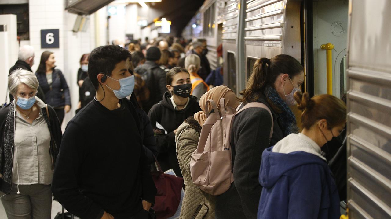 Passengers at Wynyard station during the industrial action. Picture: John Appleyard