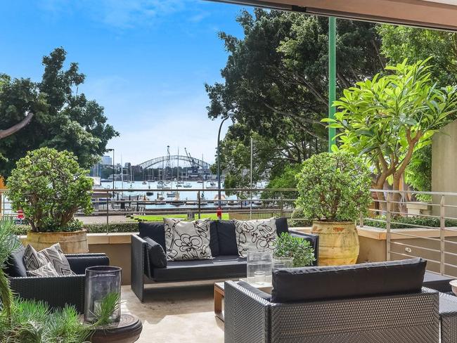 The two-level Darling Point apartment has views across Sydney Harbour.