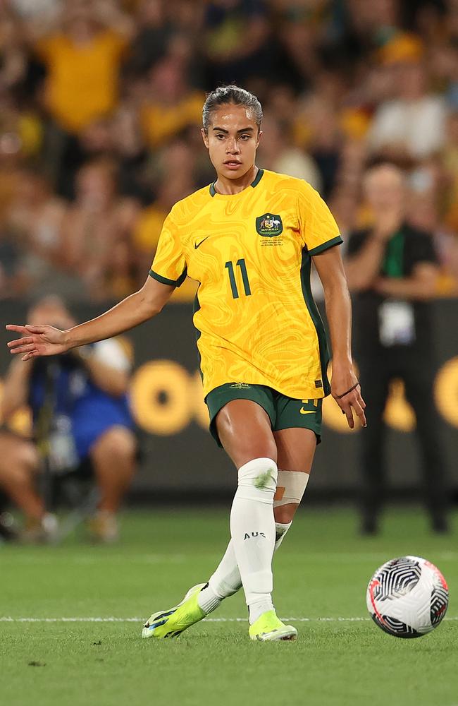 Mary Fowler against Uzbekistan last month. Picture: Getty Images