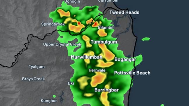 Heavy rainfall map across the Northern Rivers region. Picture: Weatherzone.