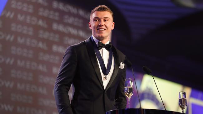 Patrick Cripps with his Brownlow in 2022. Picture: Getty Images