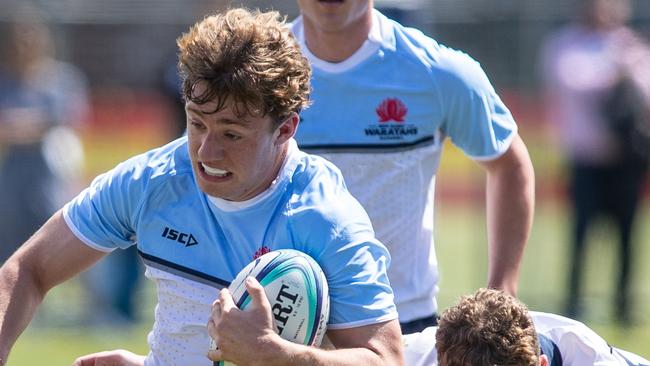 20th September 2022. News Local. SportDaceyville, Sydney, NSW, Australia.Pics by Julian Andrews.Rugby Union Action from the NSW Waratahs Under 18 2nd team v NSW Invitational U18 TeamPicture shows:WaratahÃs player(s): Oscar JorgensenInvitational player(s):