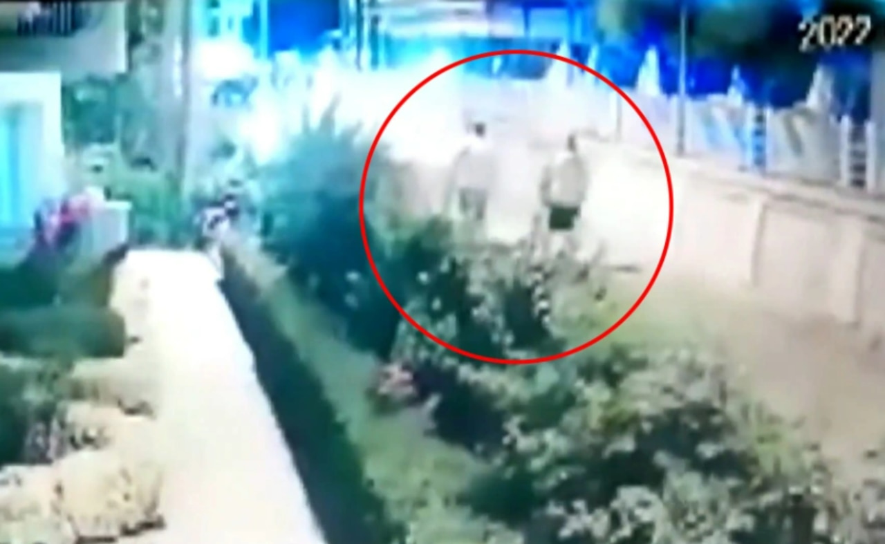 CCTV reportedly shows the pair walking together before a serious argument broke out. Picture: CCTV footage Marmaris resort