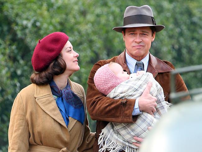 Brad Pitt and Marion Cottilard filming ‘Allied’ on March 31, 2016 in London. Picture: Splash