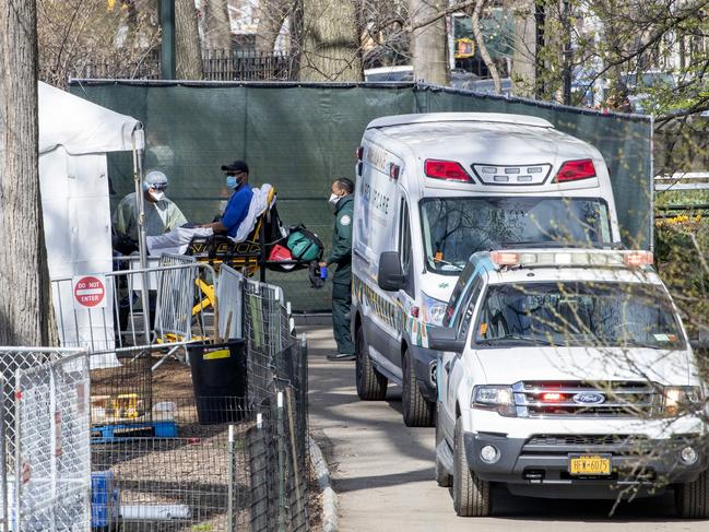 A patient arrives at the Samaritan's Purse field hospital in New York's Central Park. Picture: AP