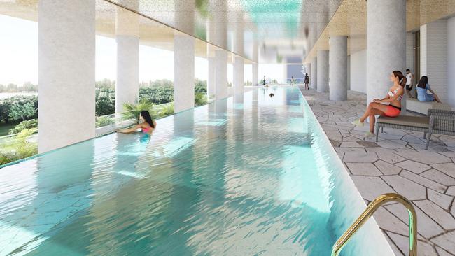 The development includes a pool, bar, restaurant and meeting rooms. Picture: Loucas Zahos Architects