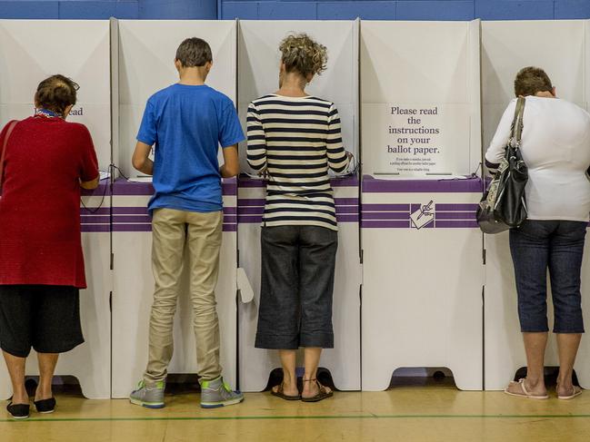 Polling booths at Labrador State School for the 2019 Australian federal election. Picture: Jerad Williams