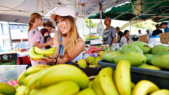 Parap Markets is home to fresh fruit and other produce, as well as lots of popular food trucks, handicrafts and clothes. Picture: Michael Franchi