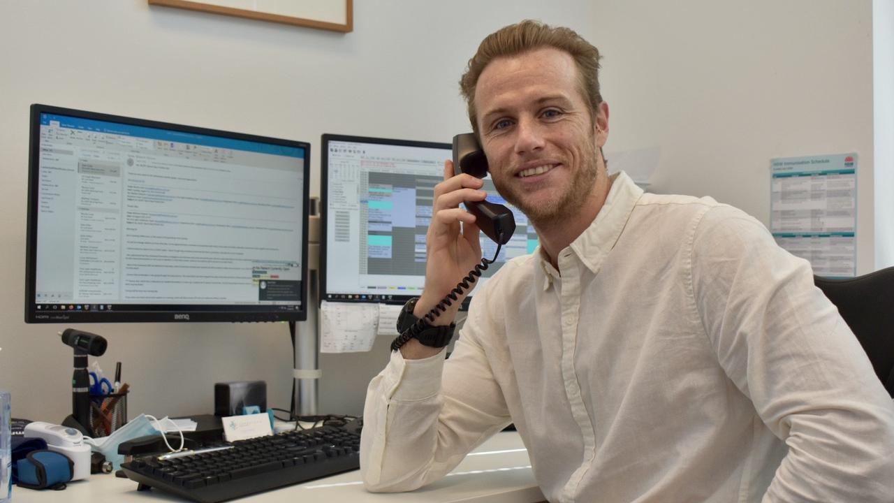 Dr Adam Ellerby, GP at First Light Healthcare Byron Bay, was alternating telehealth appointments with face-to-face consultations on August 10, 2021.