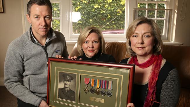 John Purdue, Louise Nicol and Carolyn Smyth, the grandchildren of the first man to open fire in World War I. Picture: Stuart McEvoy