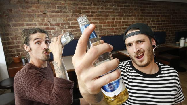 Brothers Mike and Andy Dupes run a cafe and drink beer — but they won’t be drinking low-carb beer again. Picture: David Caird