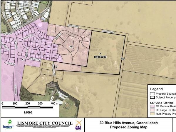 The proposed zoning situation at Blue Hills Ave in Goonellabah.