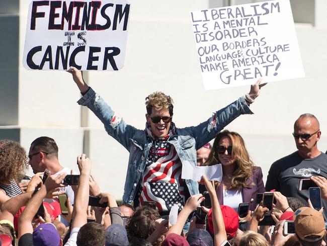 The ‘right-wing troll’ sparked riots with his appearance at the University of California, Berkeley — but says he’s been disappointed by the lacklustre opposition to him in Australia. Picture: AFP Photo/Josh Edelson