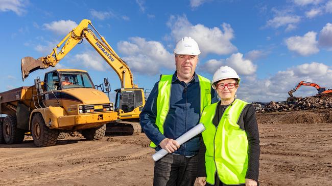 Housing Minister Nic Street with CEO of Housing Tasmania Eleri Morgan-Thomas at the new parcel of land at Huntingfield which is being developed into housing. Picture: Linda Higginson