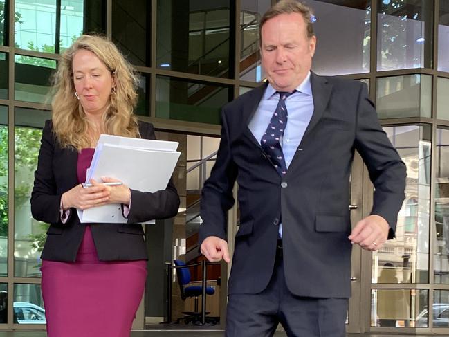 Duncan Stewart, (right) has been charged by ASIC with insider trading, with his Barrister Ruth Shann (left). Picture - Angelica Snowden