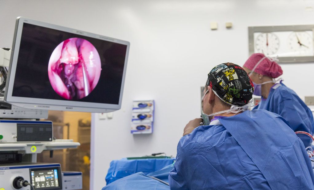 Dr David Morrisey at St Andrew's Hospital using the new 4K equipment for a sinus operation. Picture: Steve Ryan