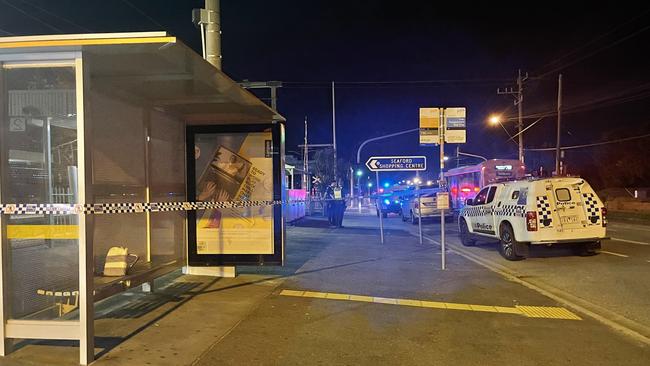 Police at Seaford station after the attack. Picture: Suzan Delibasic