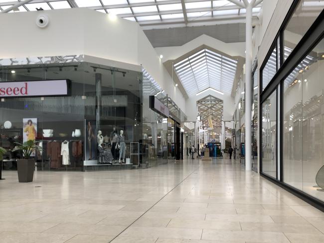 Empty mall at Burnside Village Shopping Centre on Wednesday, April 1, 2020. Picture: Roy Vandervegt/AAP.