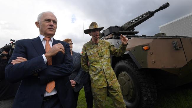 Australian Prime Minister Malcolm Turnbull, left with Lieutenant General Angus Campbell. Picture: AAP.