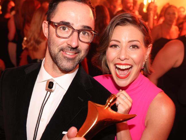 Andy Allen and Sofia Levin at the 2025 AACTA Awards VOGUE After Party for Gold Coast at Large. Picture, Portia Large.