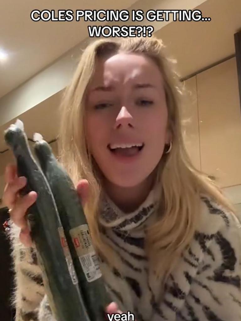 She bought two cucumbers and a handful of other items for $60. Picture: TikTok/@totalllyavalon