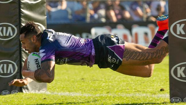 Josh Addo-Carr scored a runaway try. Picture: Steve Christo