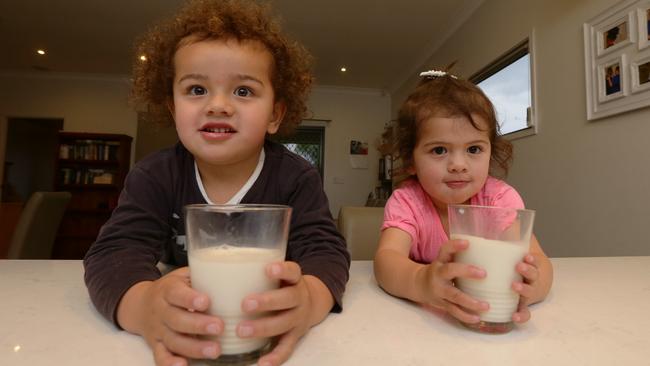 SJ, 3, and Soraya, 18 months, try some healthy choices. Picture: Peter Wallis