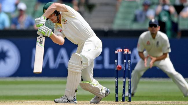 Cameron Bancroft is bowled by Chris Woakes on Day 4.