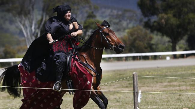 Medieval horse rider Maree Turnbull at the Medieval Festival at New Norfolk. Picture: KIM EISZELE