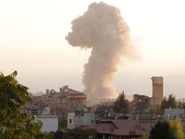 Smoke billows from the site of an Israeli airstrike on the Lebanese city of Baalbek in the Bekaa valley. Picture: AFP