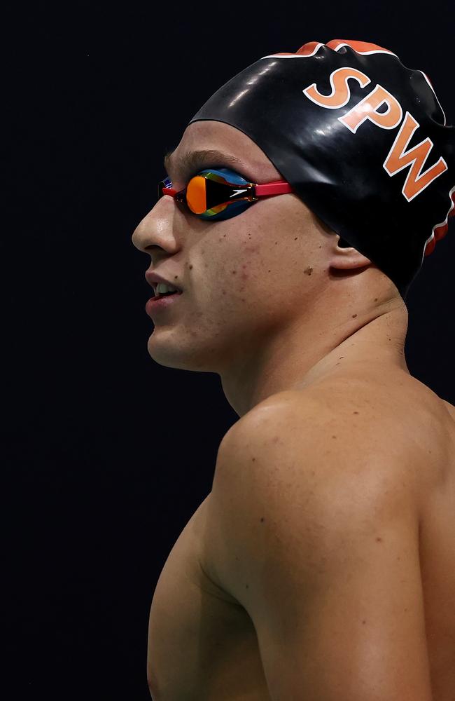 World Championship Trials at Melbourne Sports and Aquatic centre. Kai Taylor, son of swimming legend Hayley Lewis before winning the mens 200 mtr freestyle final … Photo by Michael Klein.