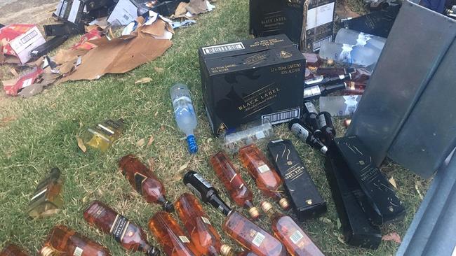 A truck travelling on the Cumberland Highway in Greystanes lost its load of alcohol on the side of the road yesterday afternoon. Picture: Traffic and Highway Patrol/ Facebook