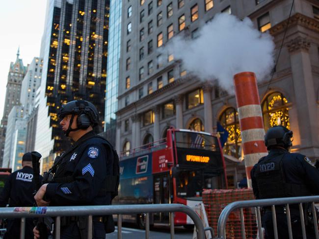 New York Police Officers patrol the area outside Trump Tower on election day November 8, 2016 in New York. Picture: AFP PHOTO / DOMINICK REUTER