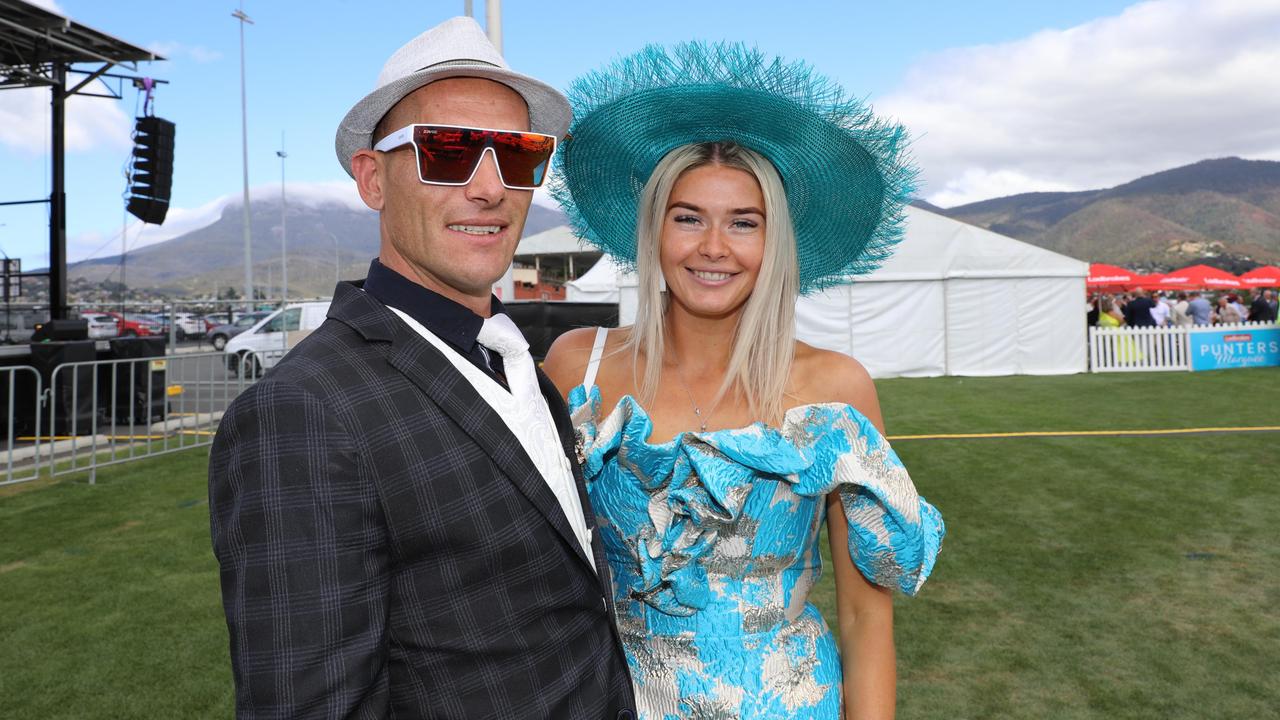 Mick Guthrie and Sophie Rowlands at the Hobart Cup Day. Picture : Mireille Merlet
