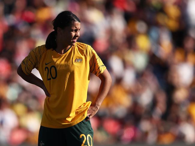 Samantha Kerr looks on during last week's friendly defeat to Chile. Picture: Getty