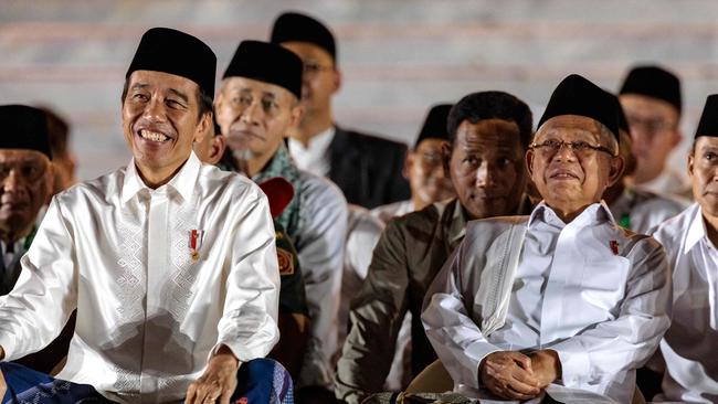 Indonesian President Joko Widodo, left, and Vice-President Ma'ruf Amin in Jakarta. Picture: AFP