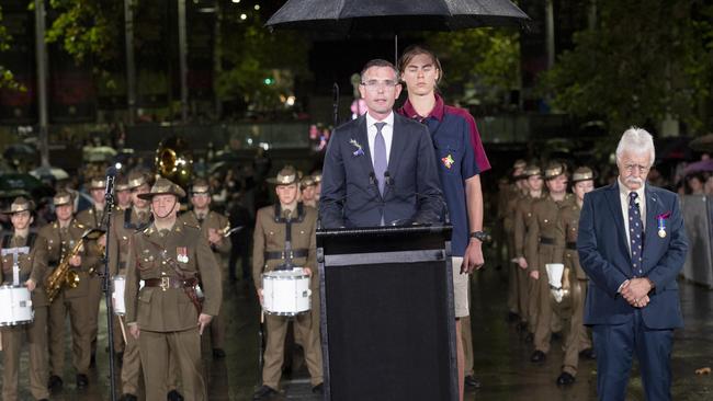 NSW Premier Dominic Perrottet at the Anzac Day dawn service at the Martin Place Cenotaph war memorial in Sydney. Picture: NCA NewsWire / Jeremy Piper