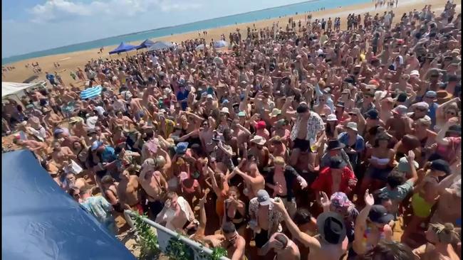 The large crowd of party-goers on the Cullen Bay sandbar. Picture: Social media.