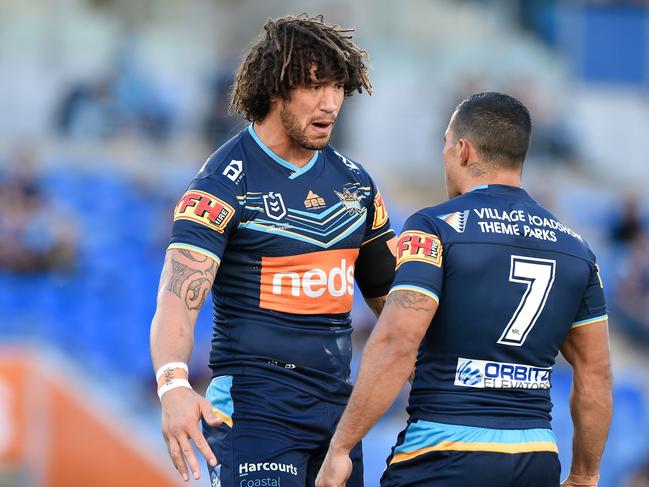 Gold Coast Titans co-captains Kevin Proctor (left) and Jamal Fogarty (right) are both Palm Beach Currumbin SHS alum.