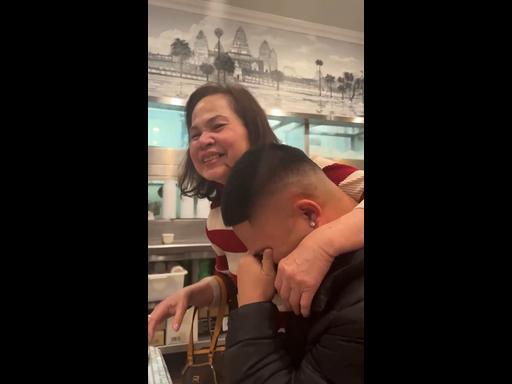 Man gets emotional after mum surprises him for his birthday