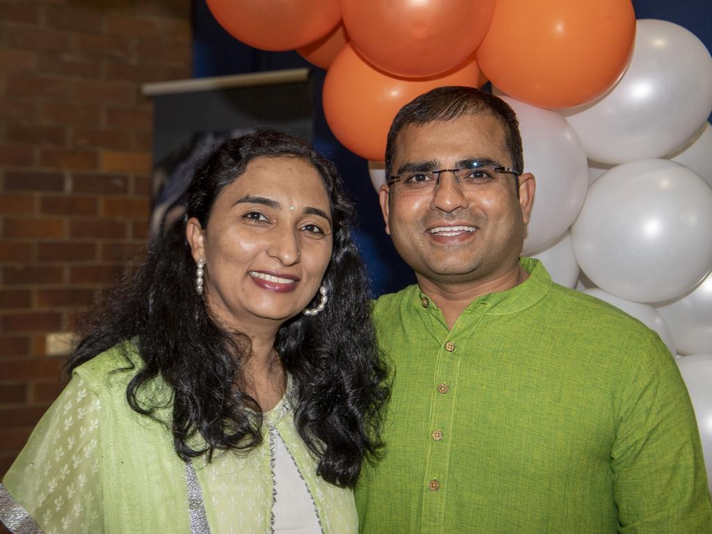 Shveta and Malay Prajapati at the Indian Independence Day celebrations. Saturday, August 21, 2021. Picture: Nev Madsen.