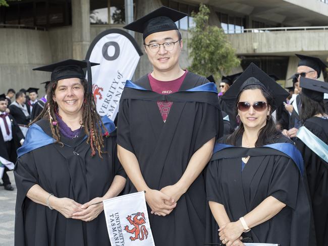 Steph Richardson, Kai Zhang and Luisa Truscott at the UTAS Graduation at Launceston. PICTURE CHRIS KIDD