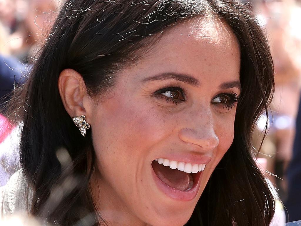 Meghan rocking Diana’s diamond butterfly earrings. Picture: Chris Jackson/Getty Images