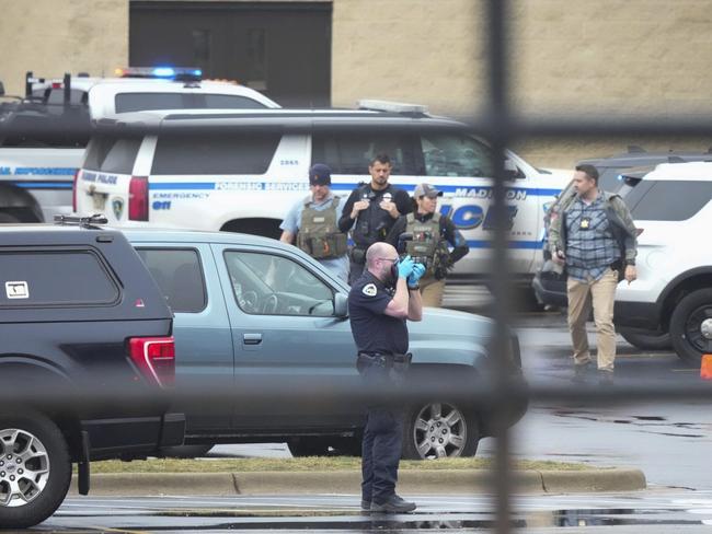 Police investigate the shooting at the Abundant Life Christian School in Madison, Wisconsin. Picture: AP