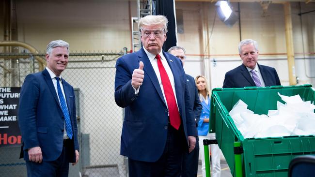 Trump tours a Honeywell International Inc. factory producing N95 masks on May 5 in Phoenix, Arizona. Picture: AFP