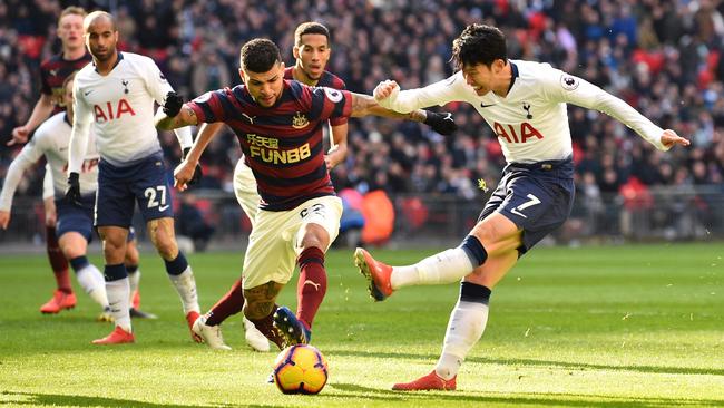 Tottenham Hotspur's South Korean striker Son Heung-Min shoots against Newcastle. Picture: AFP