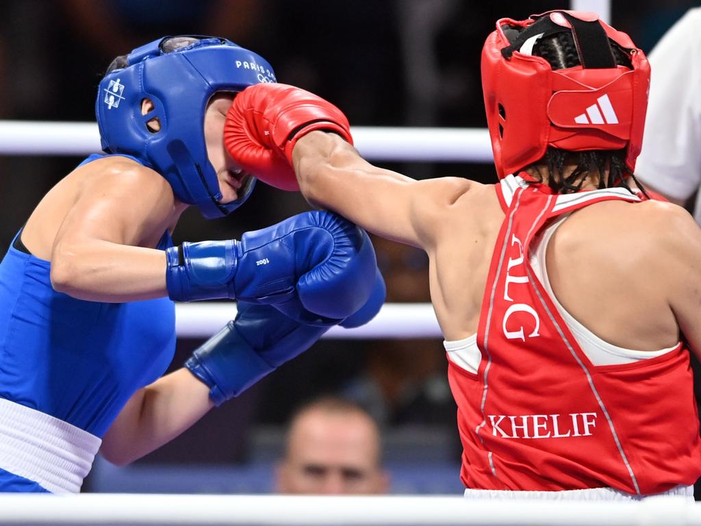 Angela Carini (left) lasted just 46 seconds against Imane Khelif. Picture: Getty Images