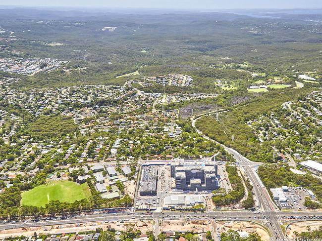 An aerial shot of the new Northern Beaches Hospital during construction.