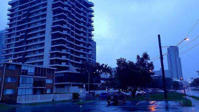 It was a soggy start to the day on the Gold Coast. Pictured is Marine Parade at Southport. Picture: Luke Mortimer