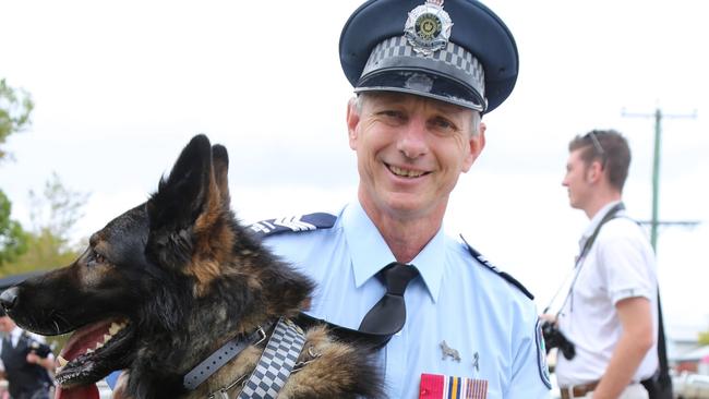 Sergeant Dave Raymond and police dog Axel ready to march in the 2019 National Police Remembrance Day March. PHOTO: Bronwyn Wheatcroft